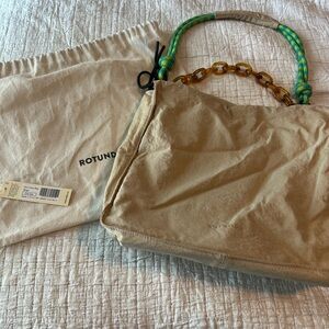 Rotunda Beige Tote with Green Accents